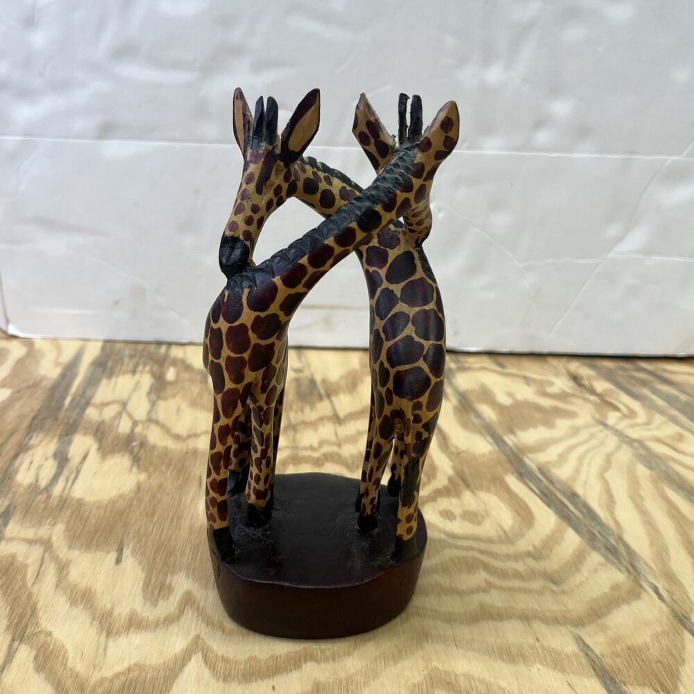 Hand Carved Wood Two Intertwined Giraffe Statue Made in Kenya – African Folk Art